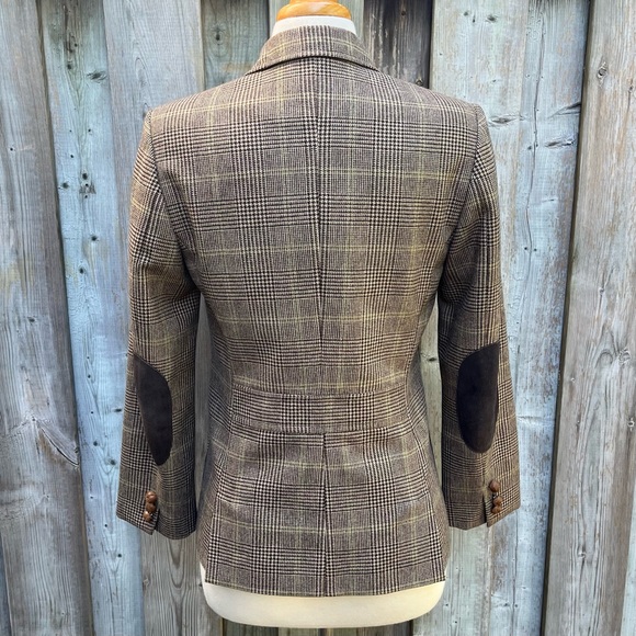 RARE Façonnable Tan Plaid Wool Cashmere Equestrian Blazer w/ Suede Elbow Patches - Picture 9 of 16